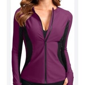 Santiny Rash Guard Zipper Pockets Full Zip Top Size Large New W Tags Raspberry
